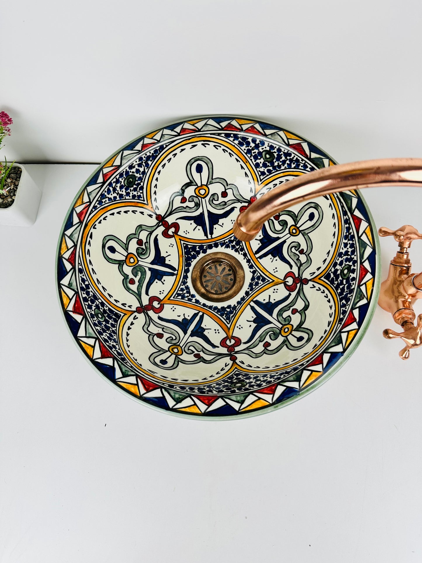 Moroccan Charm: Handcrafted Ceramic Sink with Intricate Moroccan-Inspired Design