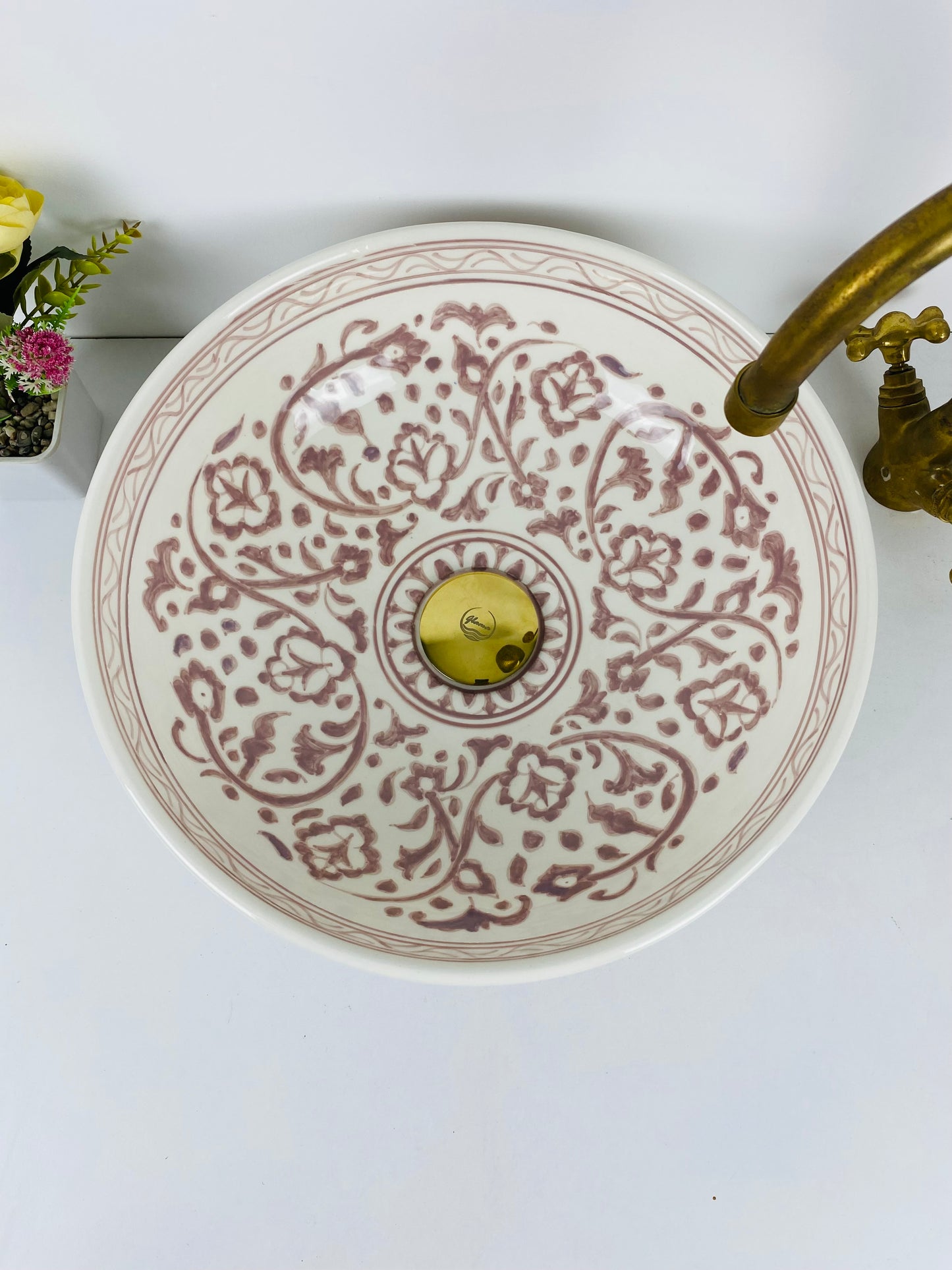 Rosewood Elegance Decorative Bathroom Vessel Sink Floral Accents