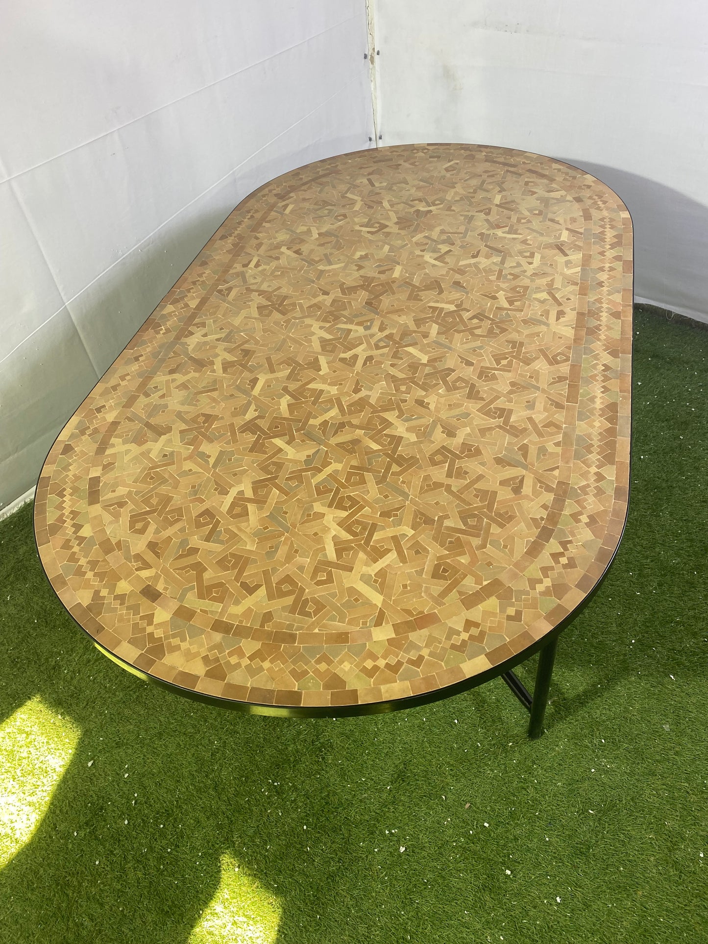 Raw Clay Handmade Zellige Mosaic Table – Earthy Brown Tones & Geometric Elegance
