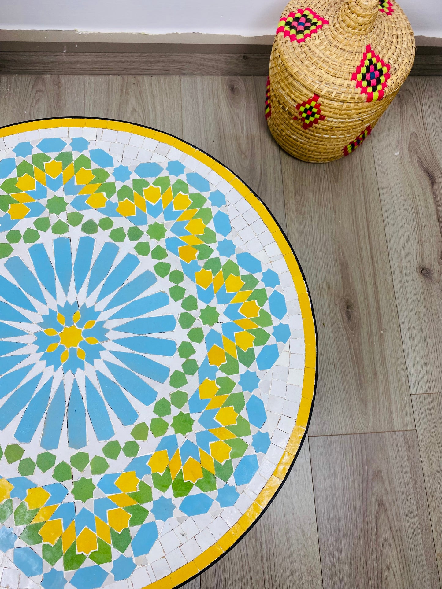 Handmade Moroccan Zellige Mosaic Side Table – Sunburst Charm