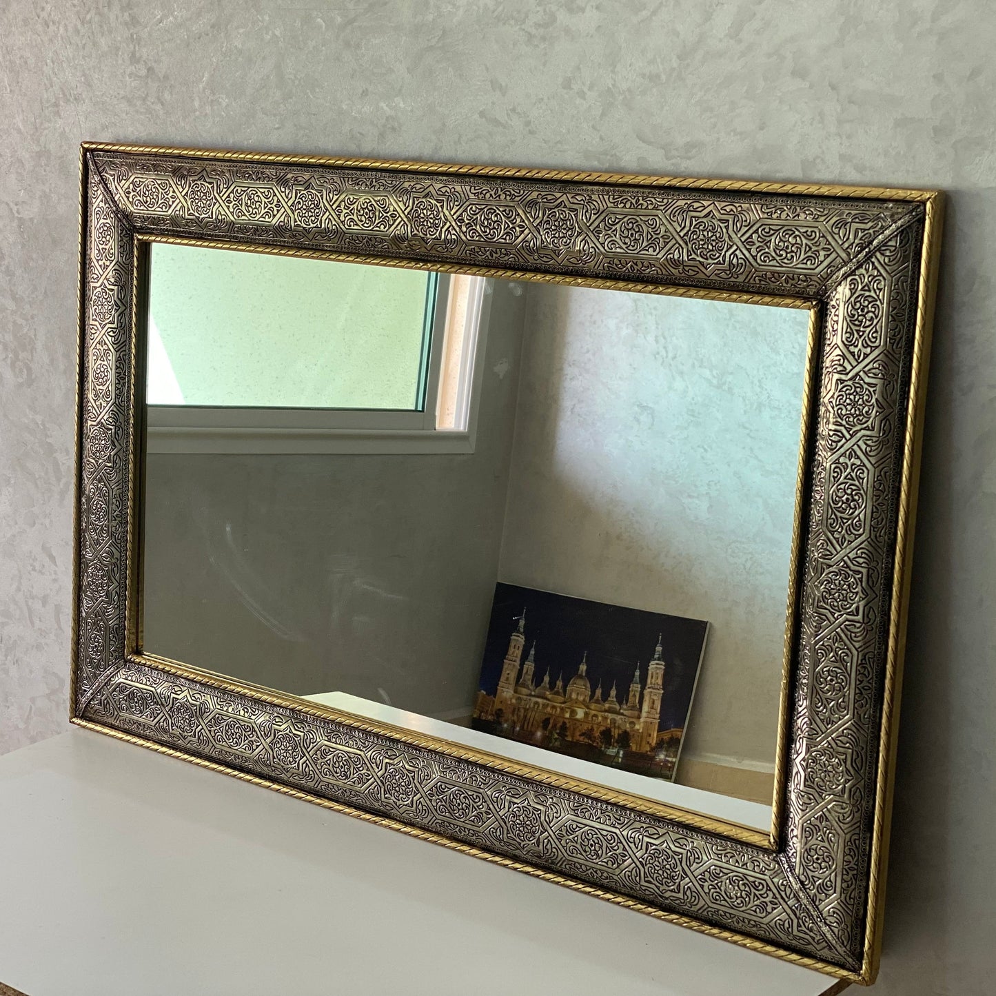 Moroccan Mirror - wall mirror - large mirror silver and Gold color - handmade mirror - engraved Brass - free worldwide shipping