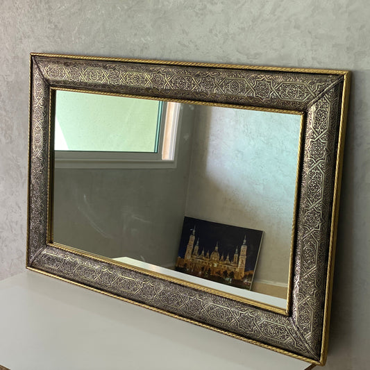 Moroccan Mirror - wall mirror - large mirror silver and Gold color - handmade mirror - engraved Brass - free worldwide shipping
