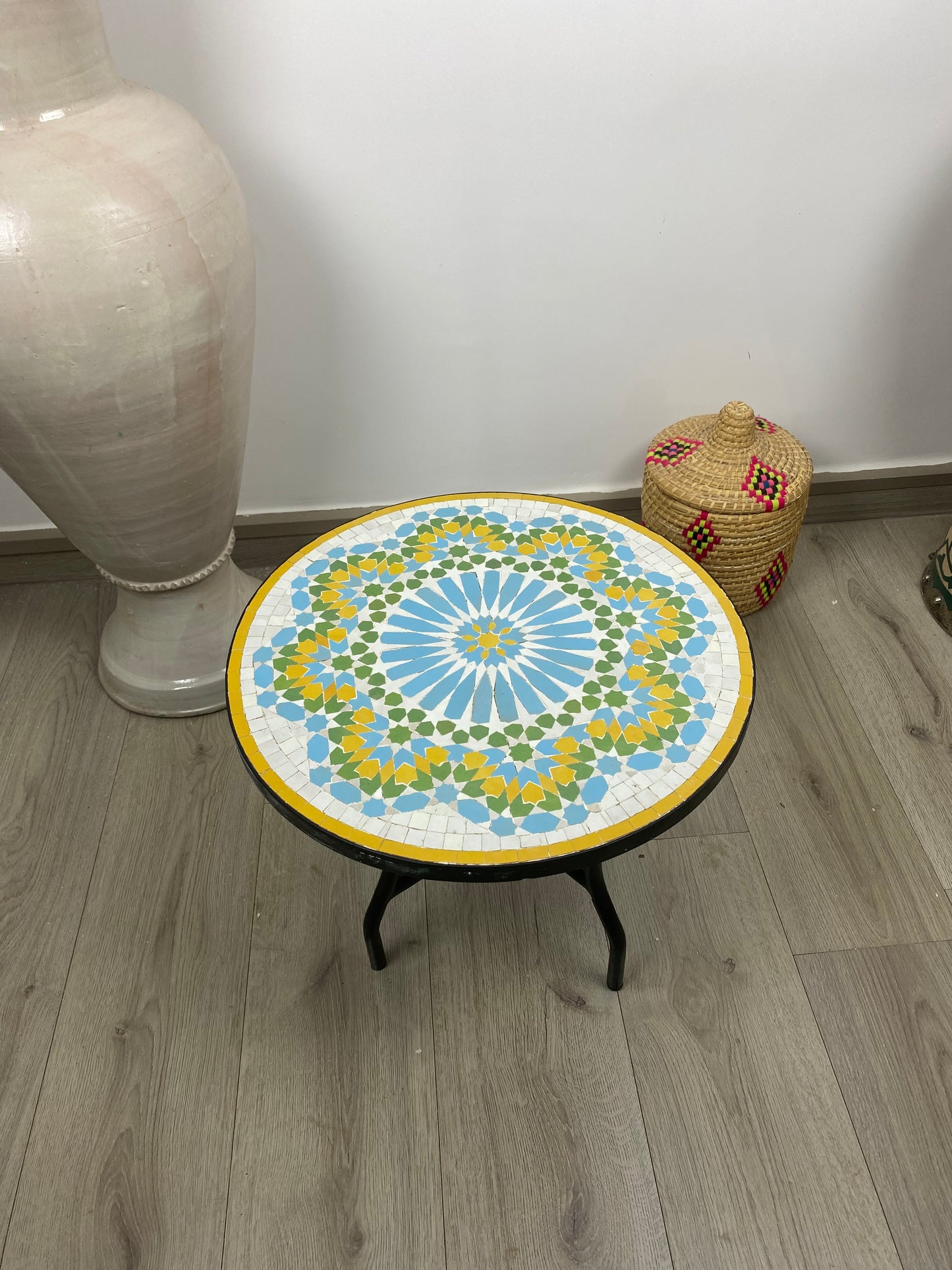 Handmade Moroccan Zellige Mosaic Side Table – Sunburst Charm