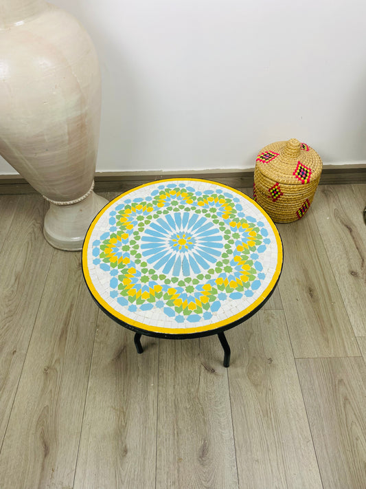 Handmade Moroccan Zellige Mosaic Side Table – Sunburst Charm