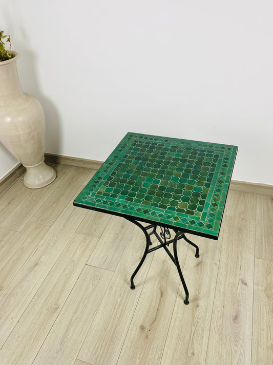 Handmade Moroccan Zellige Mosaic Table – Deep Emerald Green