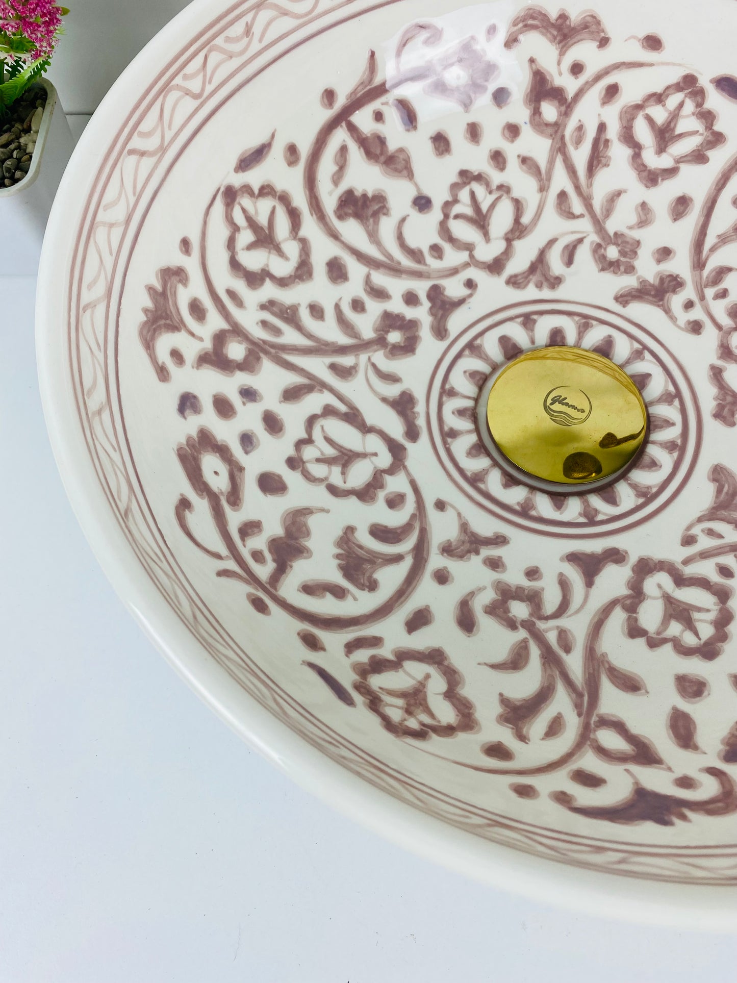 Rosewood Elegance Decorative Bathroom Vessel Sink Floral Accents