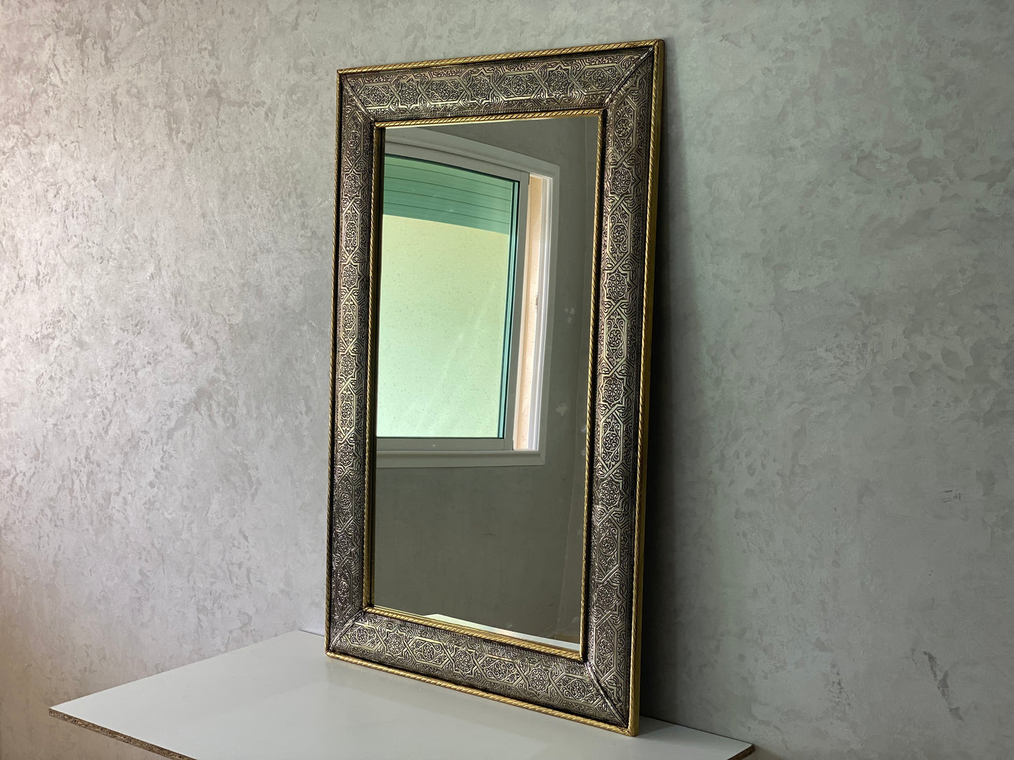 Moroccan Mirror - wall mirror - large mirror silver and Gold color - handmade mirror - engraved Brass - free worldwide shipping