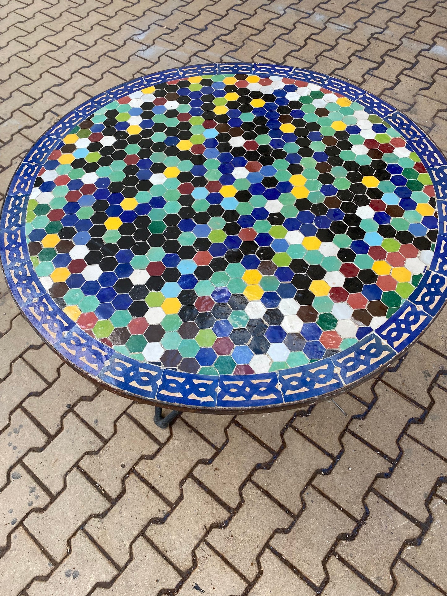 Moroccan Hexagonal Zellige Mosaic Table – Handcrafted & Unique