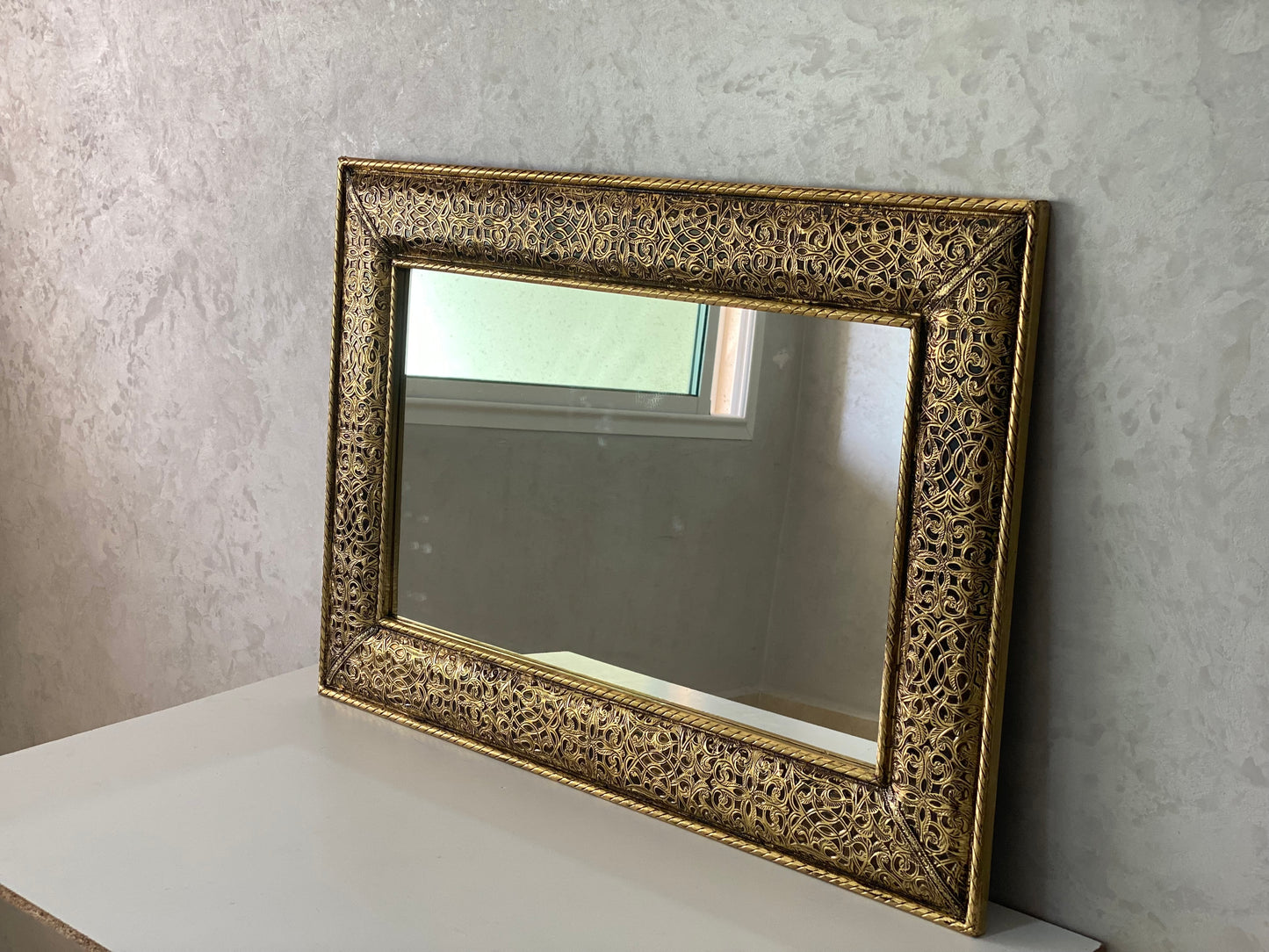Moroccan Mirror - wall mirror - large mirror Gold color - handmade mirror - engraved Brass - free worldwide shipping
