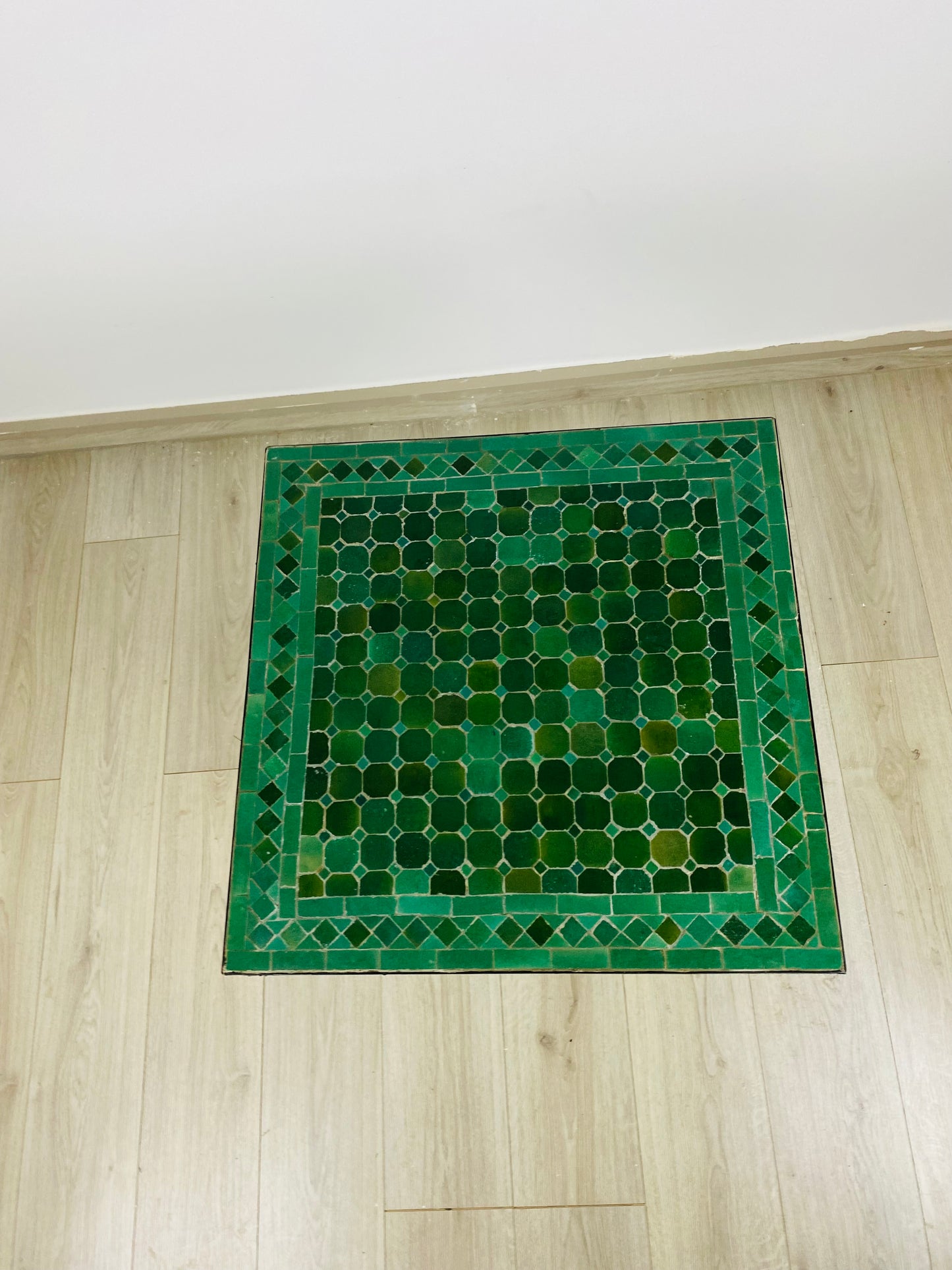 Handmade Moroccan Zellige Mosaic Table – Deep Emerald Green