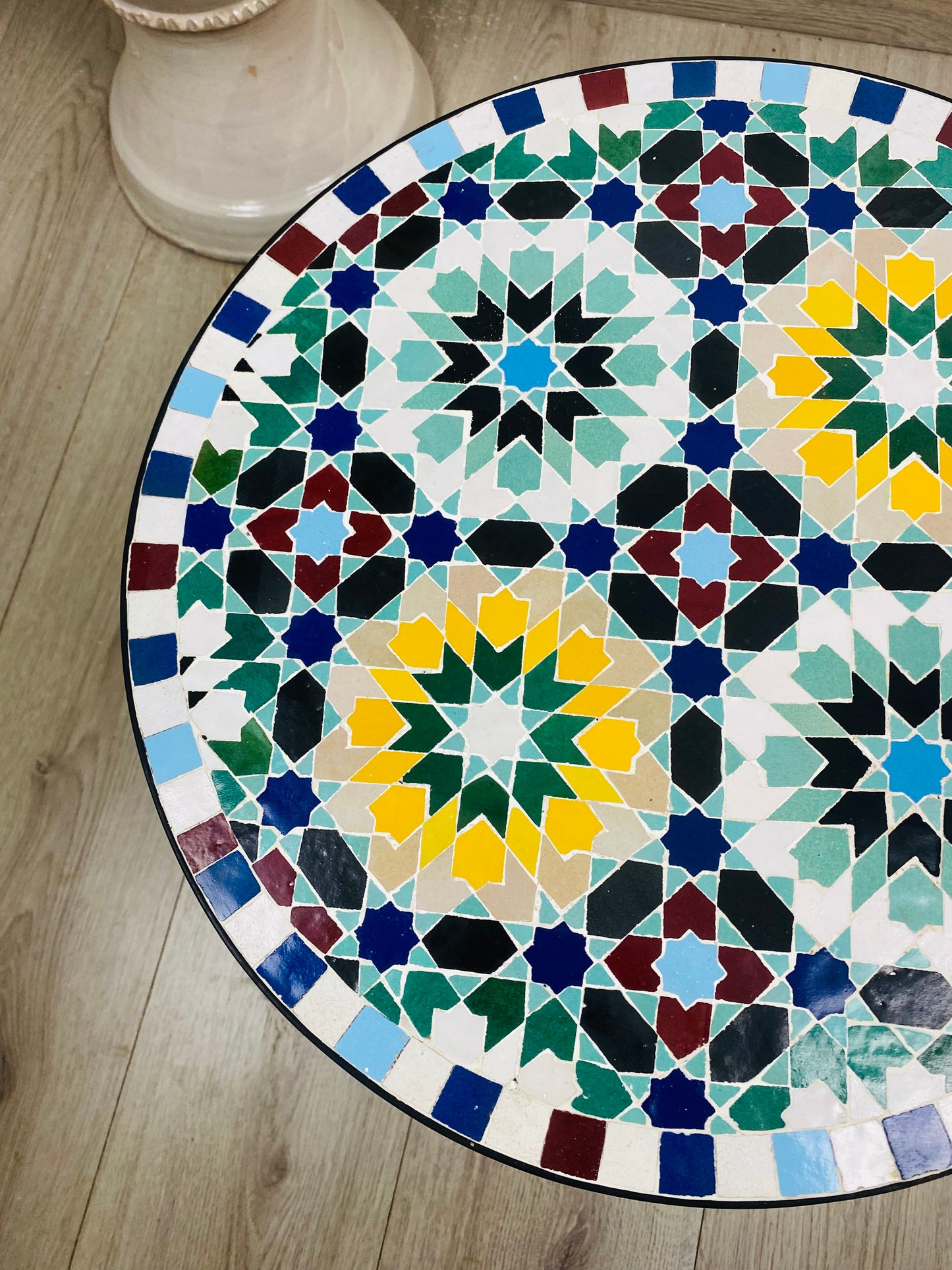 Handmade Moroccan Zellige Mosaic Side Table – Colorful Moorish Charm