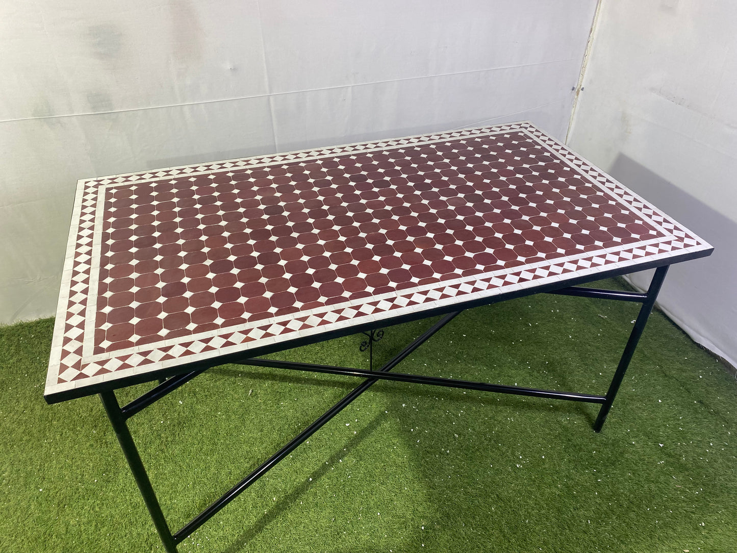 Handmade Moroccan Zellige Mosaic Table – Deep Red Elegance