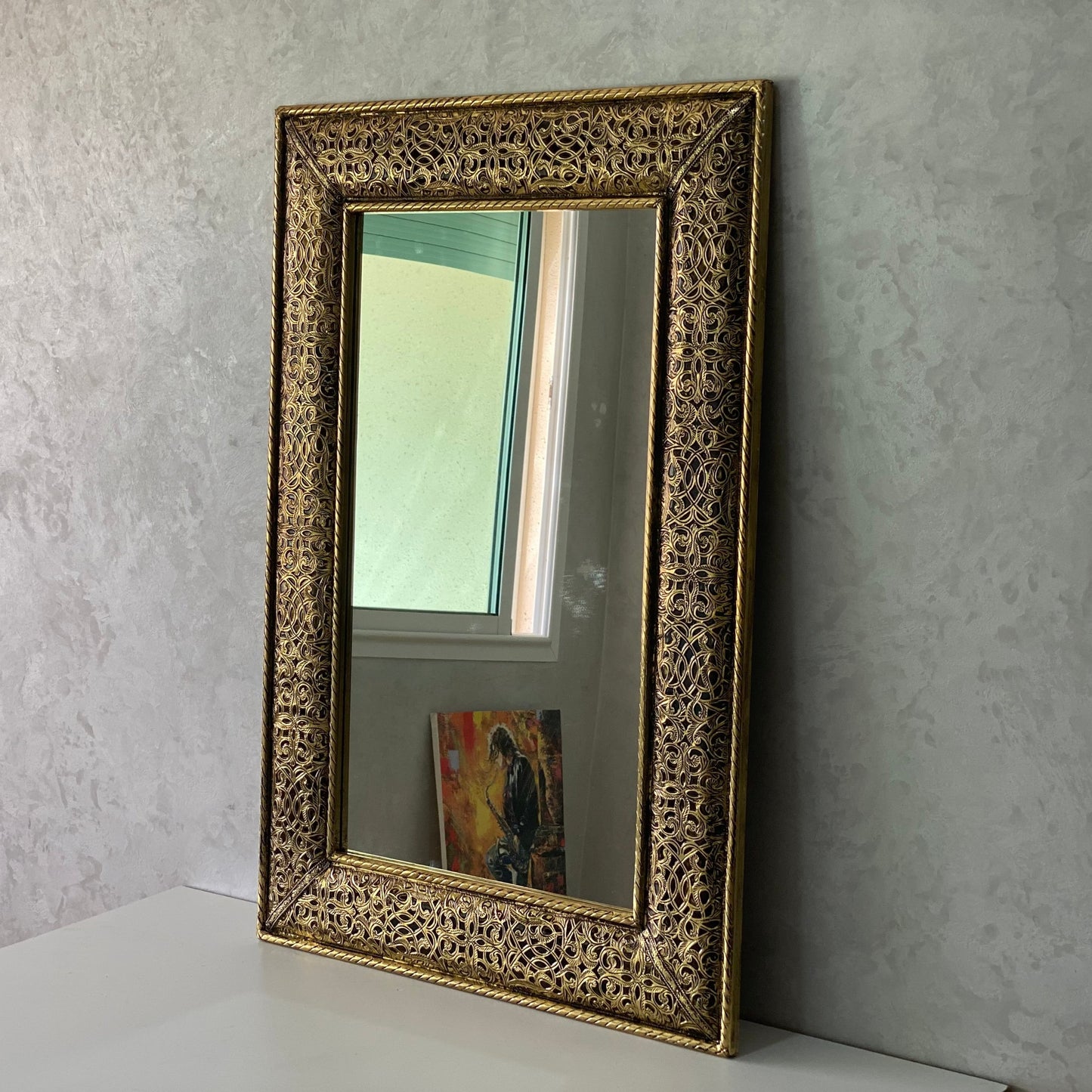 Moroccan Mirror - wall mirror - large mirror Gold color - handmade mirror - engraved Brass - free worldwide shipping