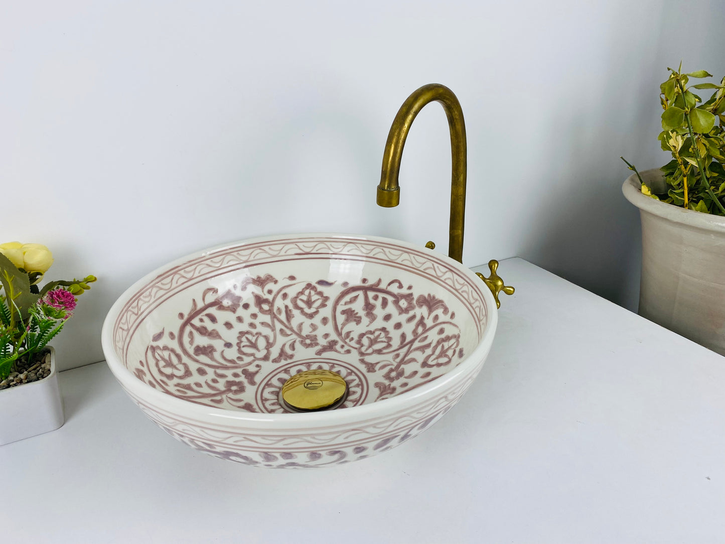 Rosewood Elegance Decorative Bathroom Vessel Sink Floral Accents