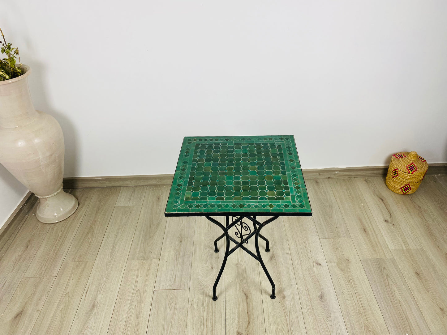 Handmade Moroccan Zellige Mosaic Table – Deep Emerald Green