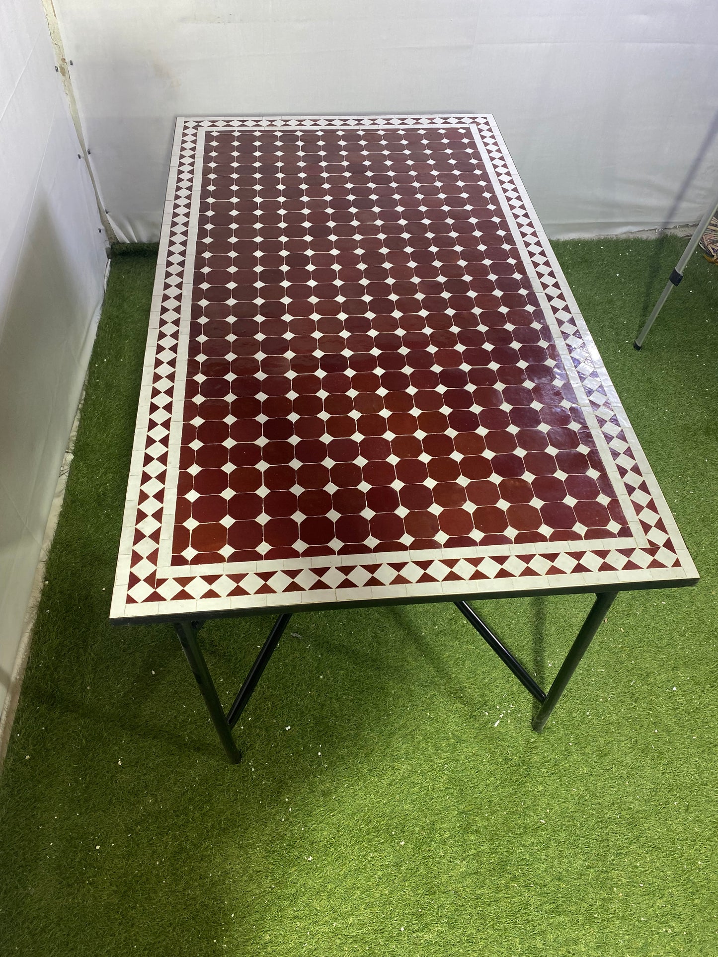 Handmade Moroccan Zellige Mosaic Table – Deep Red Elegance