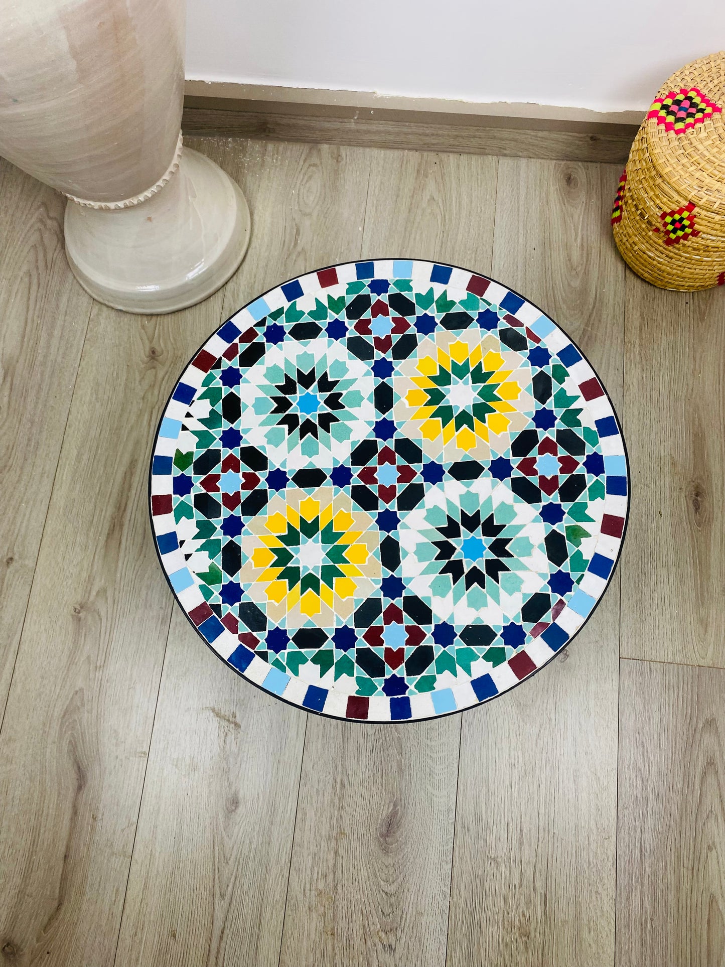 Handmade Moroccan Zellige Mosaic Side Table – Colorful Moorish Charm