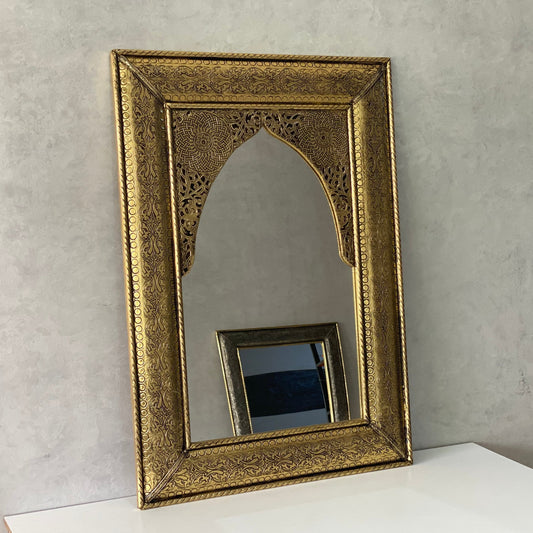 Wall mirror large Gold color handmade engraved Brass