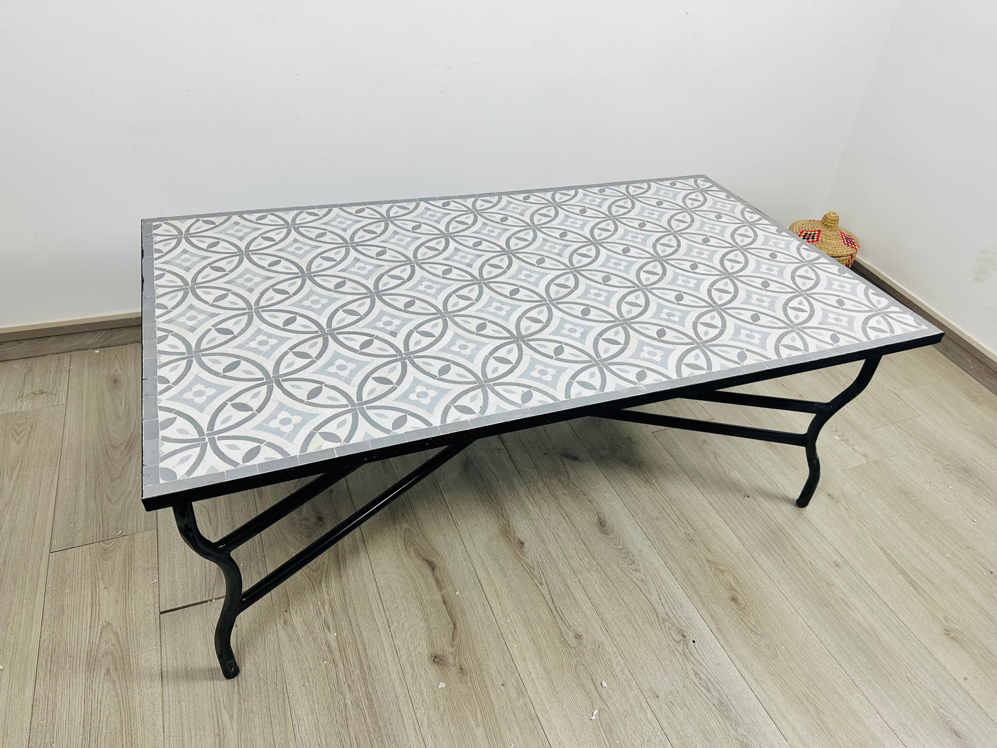Handmade Moroccan Zellige Mosaic Table – Contemporary Monochrome Design