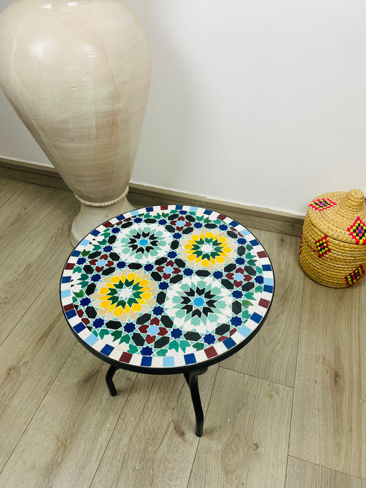 Handmade Moroccan Zellige Mosaic Side Table – Colorful Moorish Charm