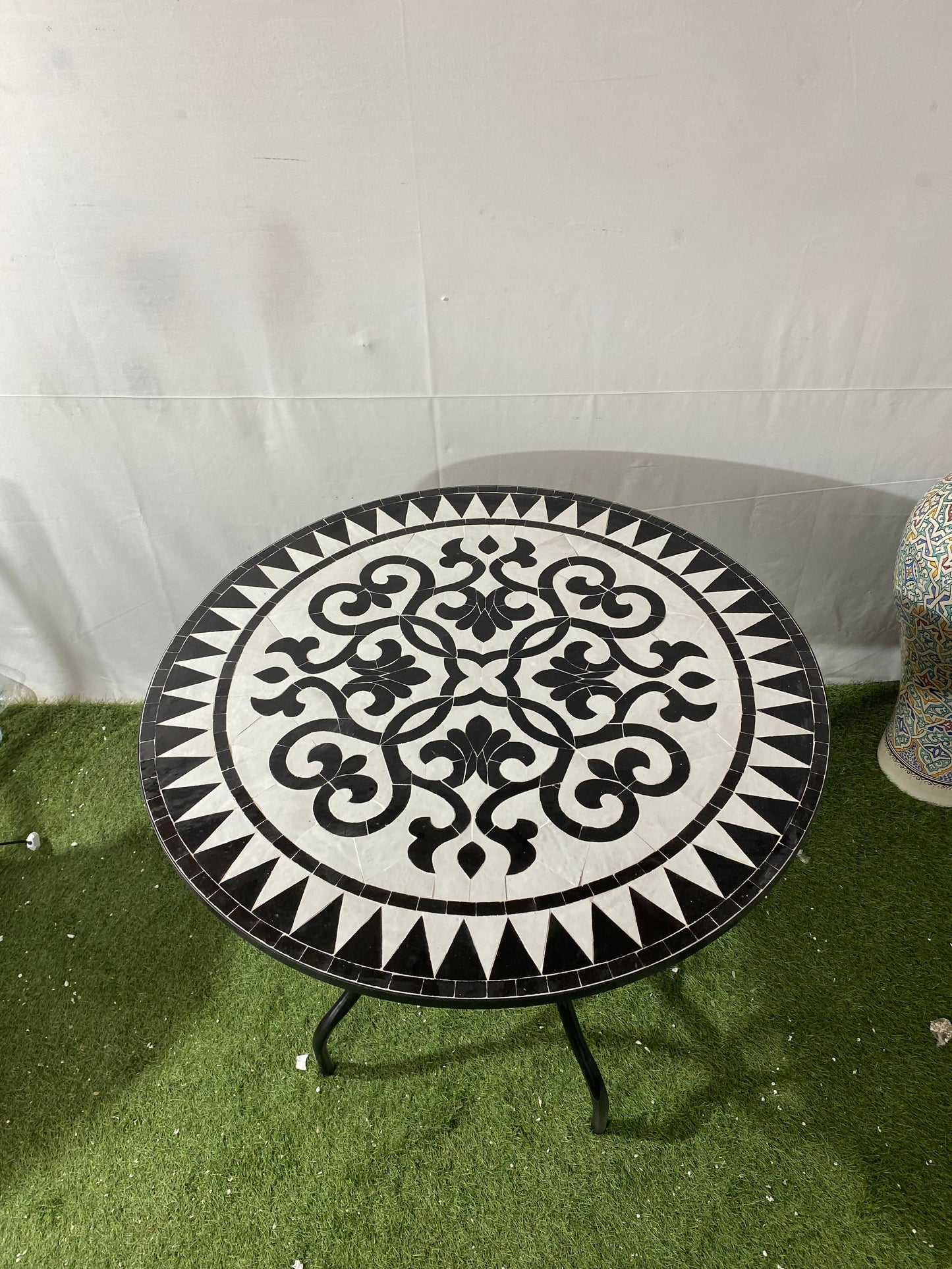 Elegant Black & White Moroccan Zellige Mosaic Table