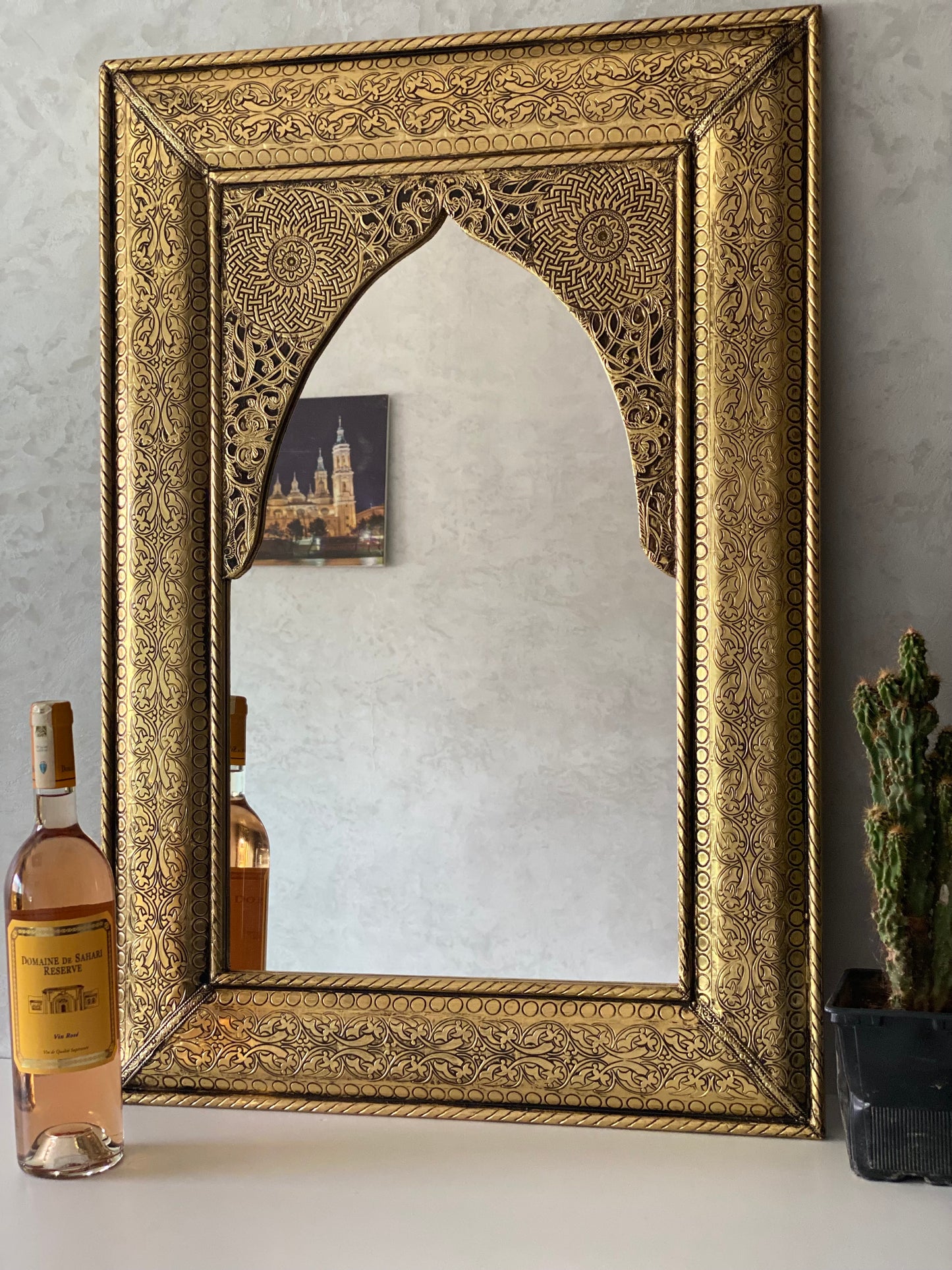 Wall mirror large Gold color handmade engraved Brass