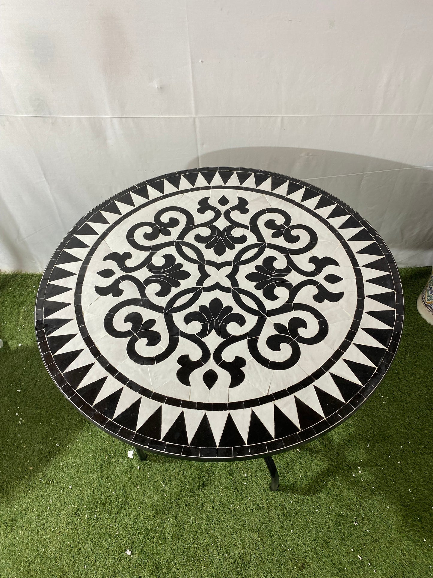 Elegant Black & White Moroccan Zellige Mosaic Table