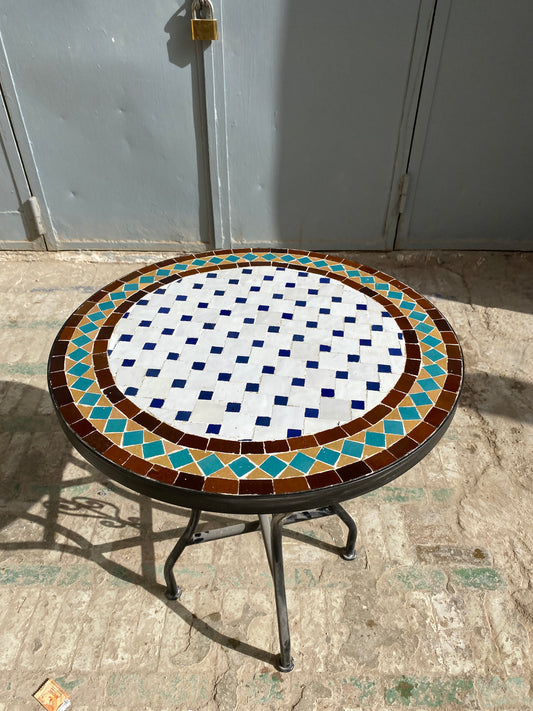 Classic White & Blue Mosaic Table