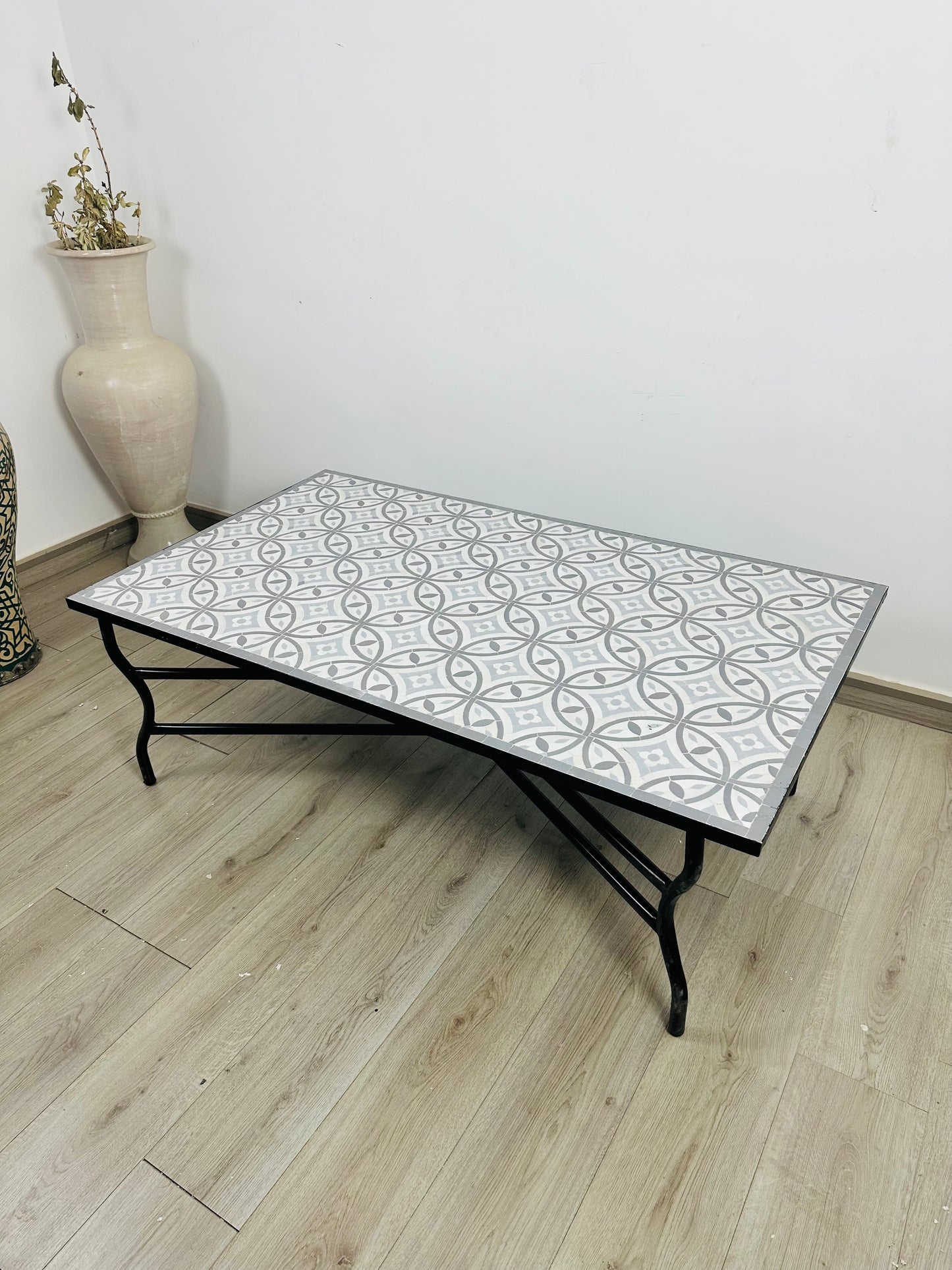 Handmade Moroccan Zellige Mosaic Table – Contemporary Monochrome Design