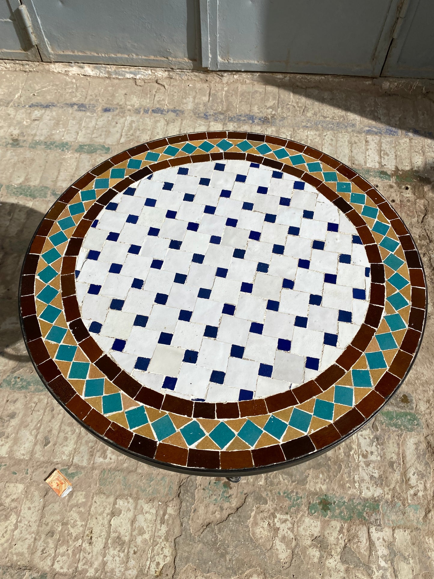 Classic White & Blue Mosaic Table