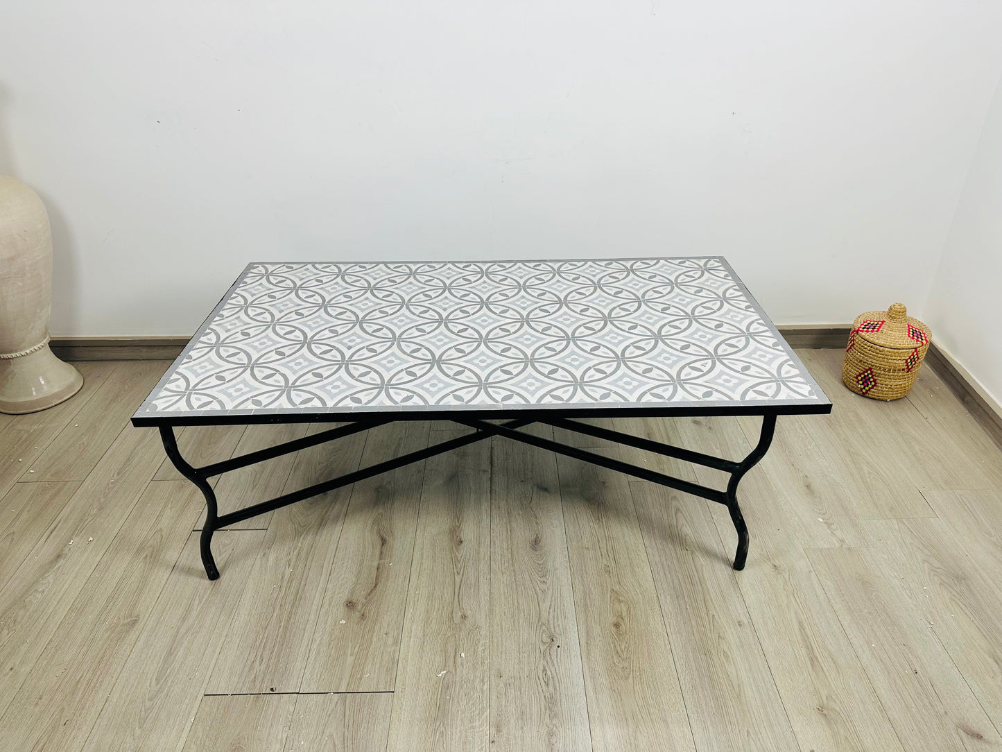 Handmade Moroccan Zellige Mosaic Table – Contemporary Monochrome Design