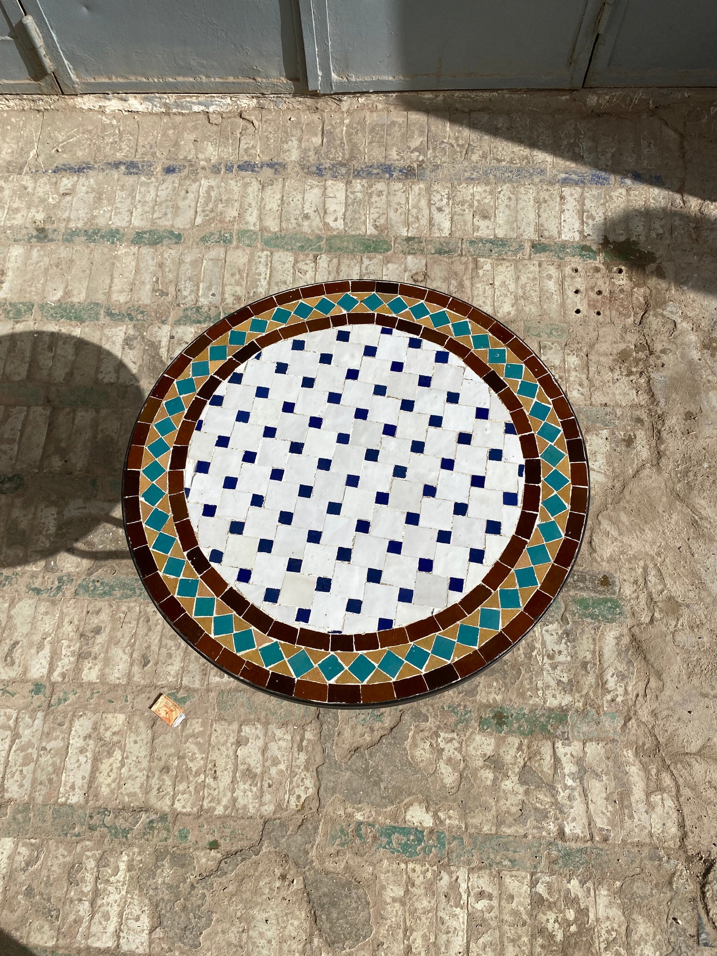 Classic White & Blue Mosaic Table