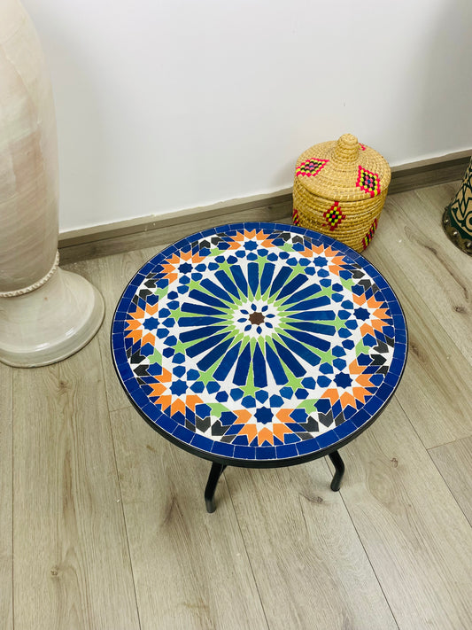 Handmade Moroccan Zellige Mosaic Side Table – Bold & Vibrant Beauty