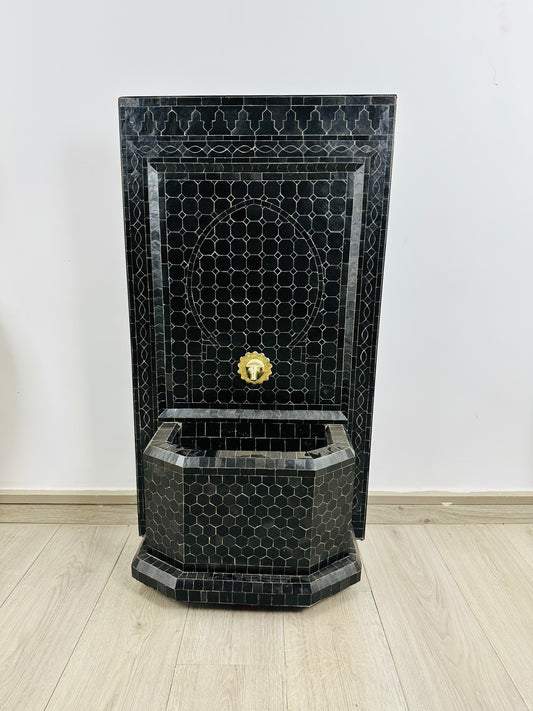 Handcrafted Moroccan Zellige Fountain – Elegant Black Edition