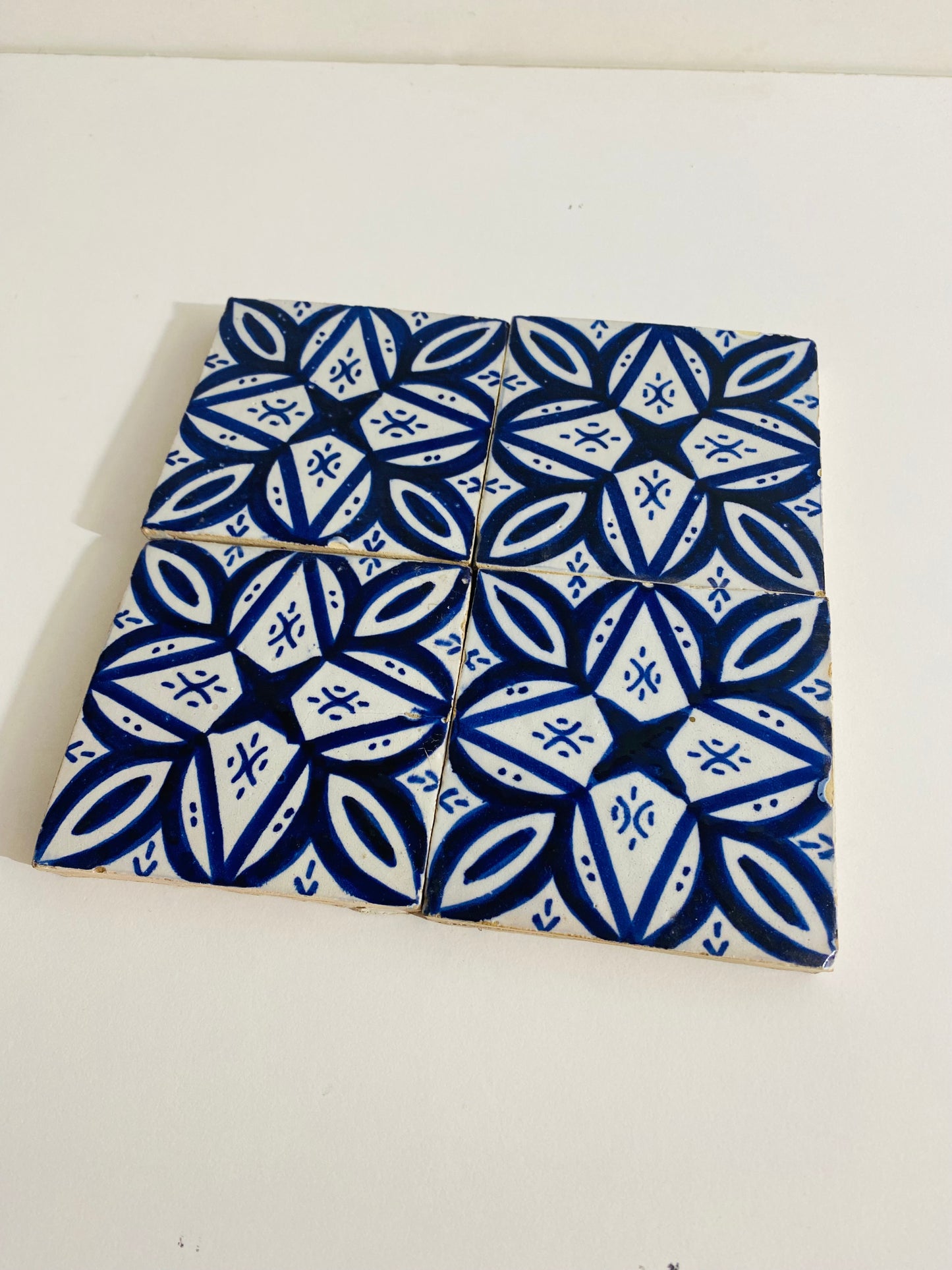 Hand-Painted Moroccan Blue & White Tile Set