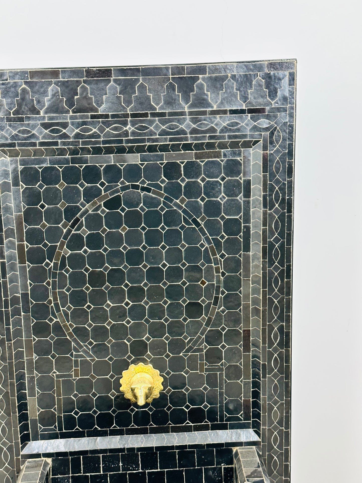Handcrafted Moroccan Zellige Fountain – Elegant Black Edition