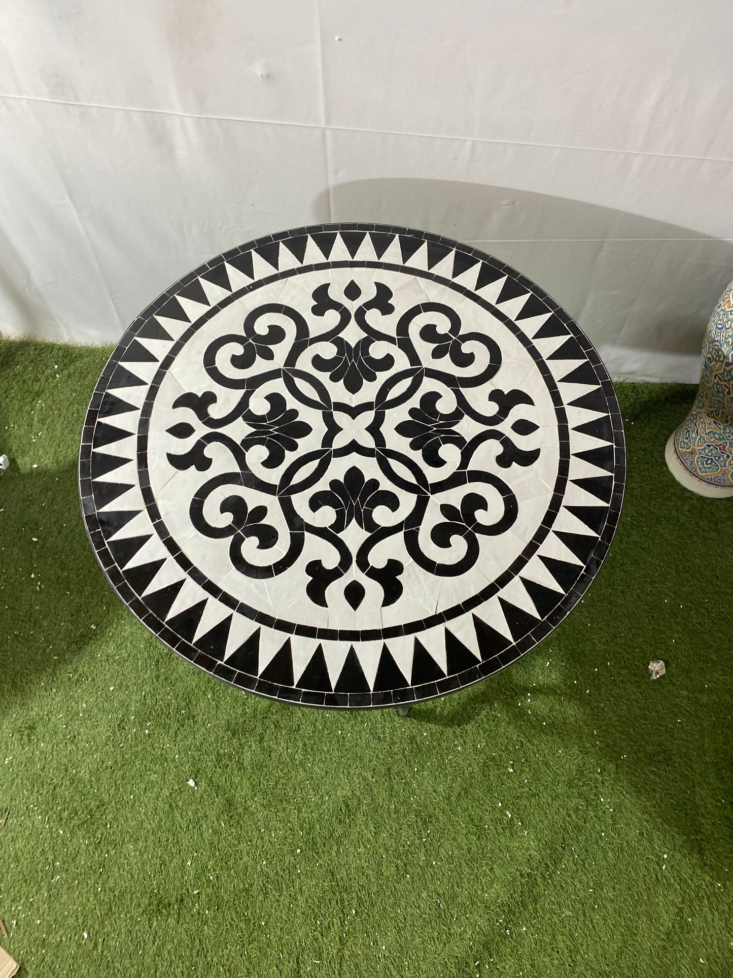 Elegant Black & White Moroccan Zellige Mosaic Table