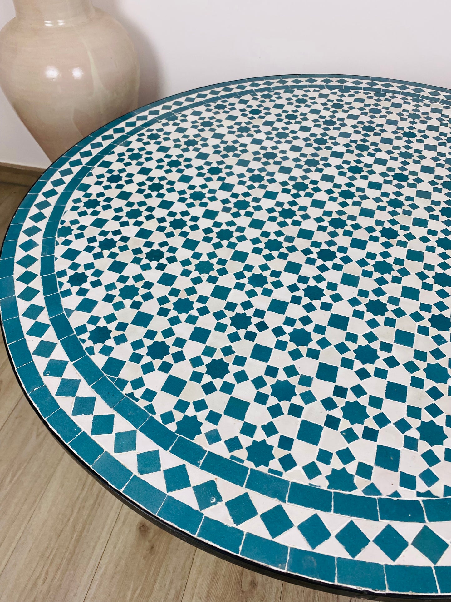Handmade Moroccan Zellige Mosaic Table – Classic Turquoise Elegance