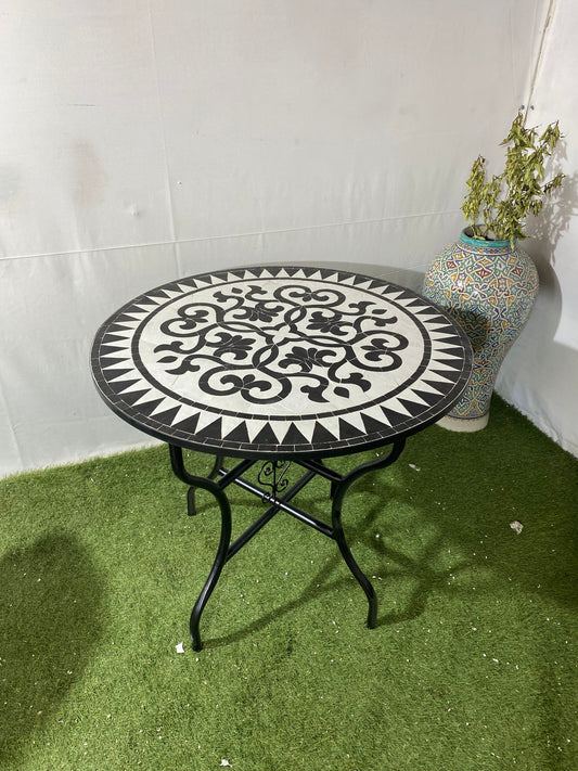 Elegant Black & White Moroccan Zellige Mosaic Table