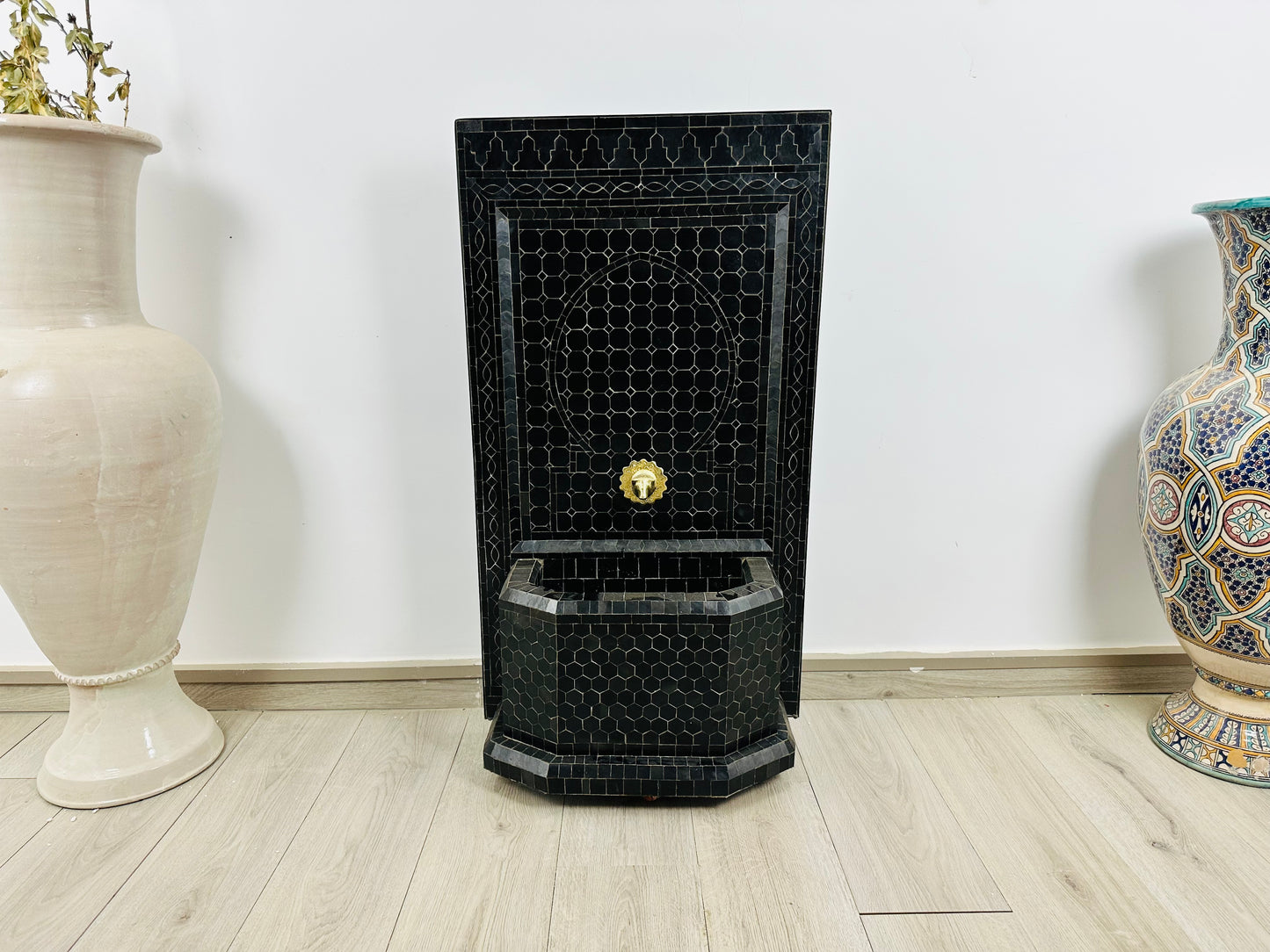 Handcrafted Moroccan Zellige Fountain – Elegant Black Edition
