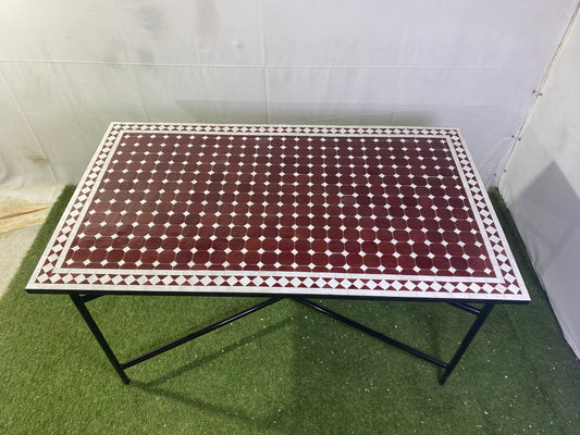 Handmade Moroccan Zellige Mosaic Table – Deep Red Elegance