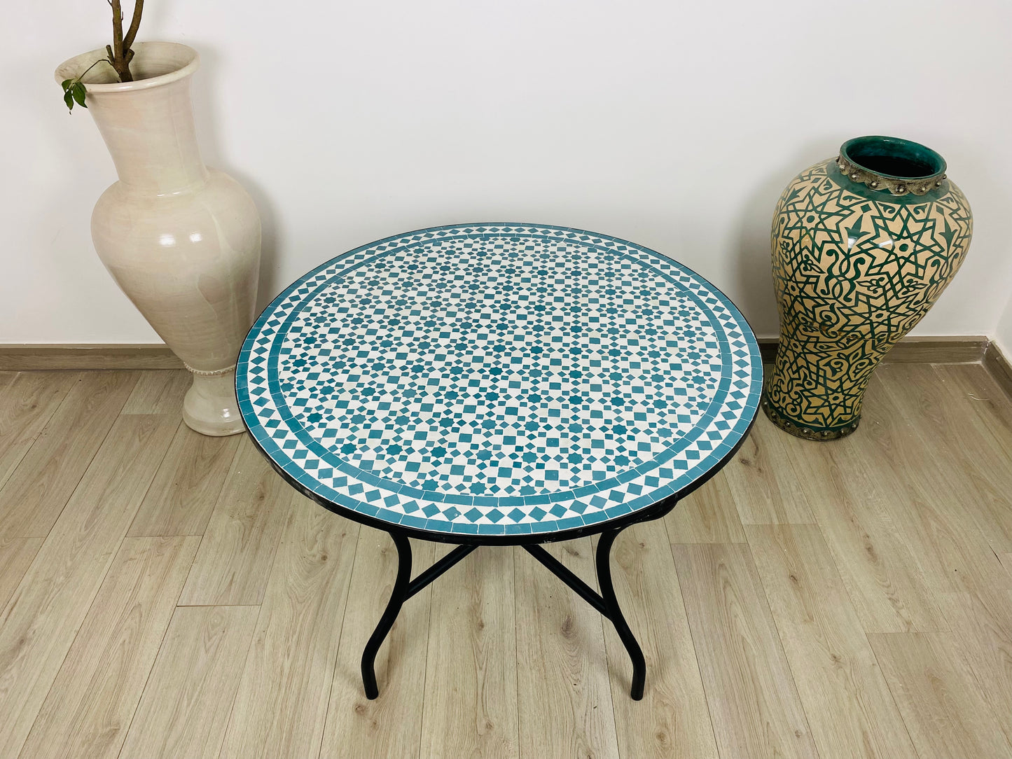 Handmade Moroccan Zellige Mosaic Table – Classic Turquoise Elegance