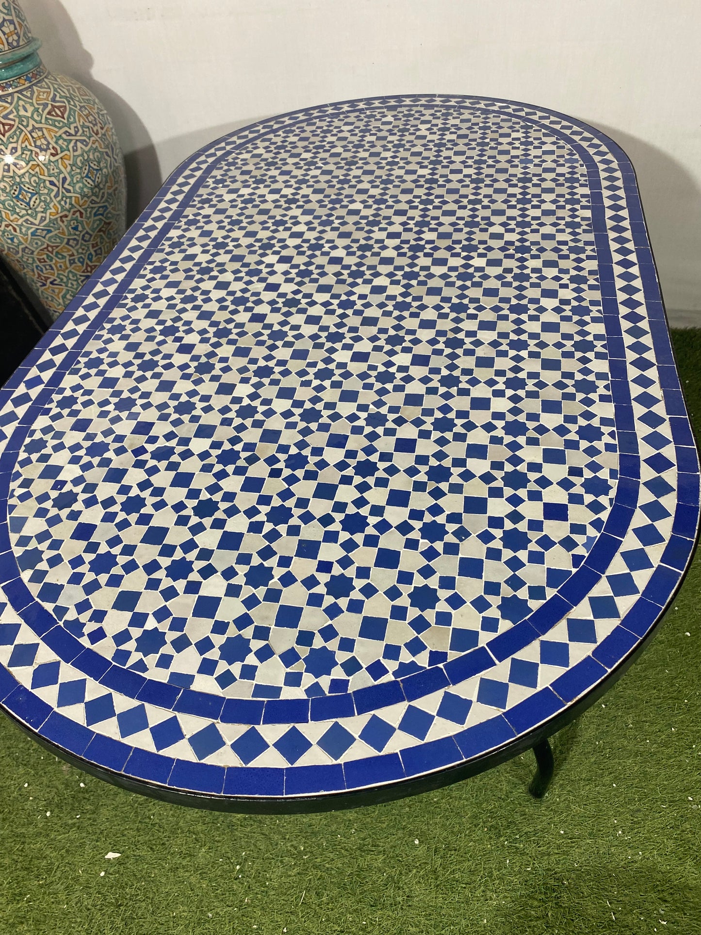 Handmade Moroccan Zellige Mosaic Table – Classic Blue & White Elegance