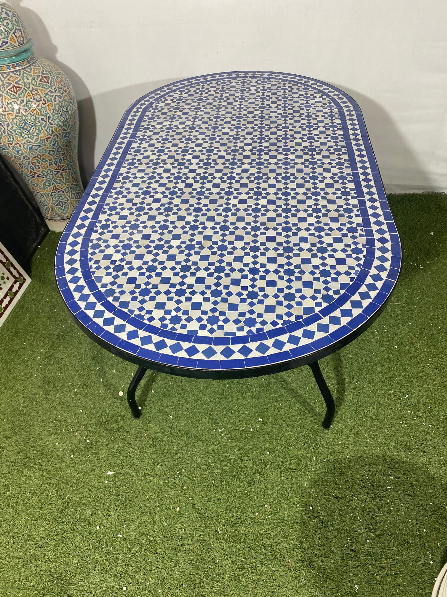 Handmade Moroccan Zellige Mosaic Table – Classic Blue & White Elegance