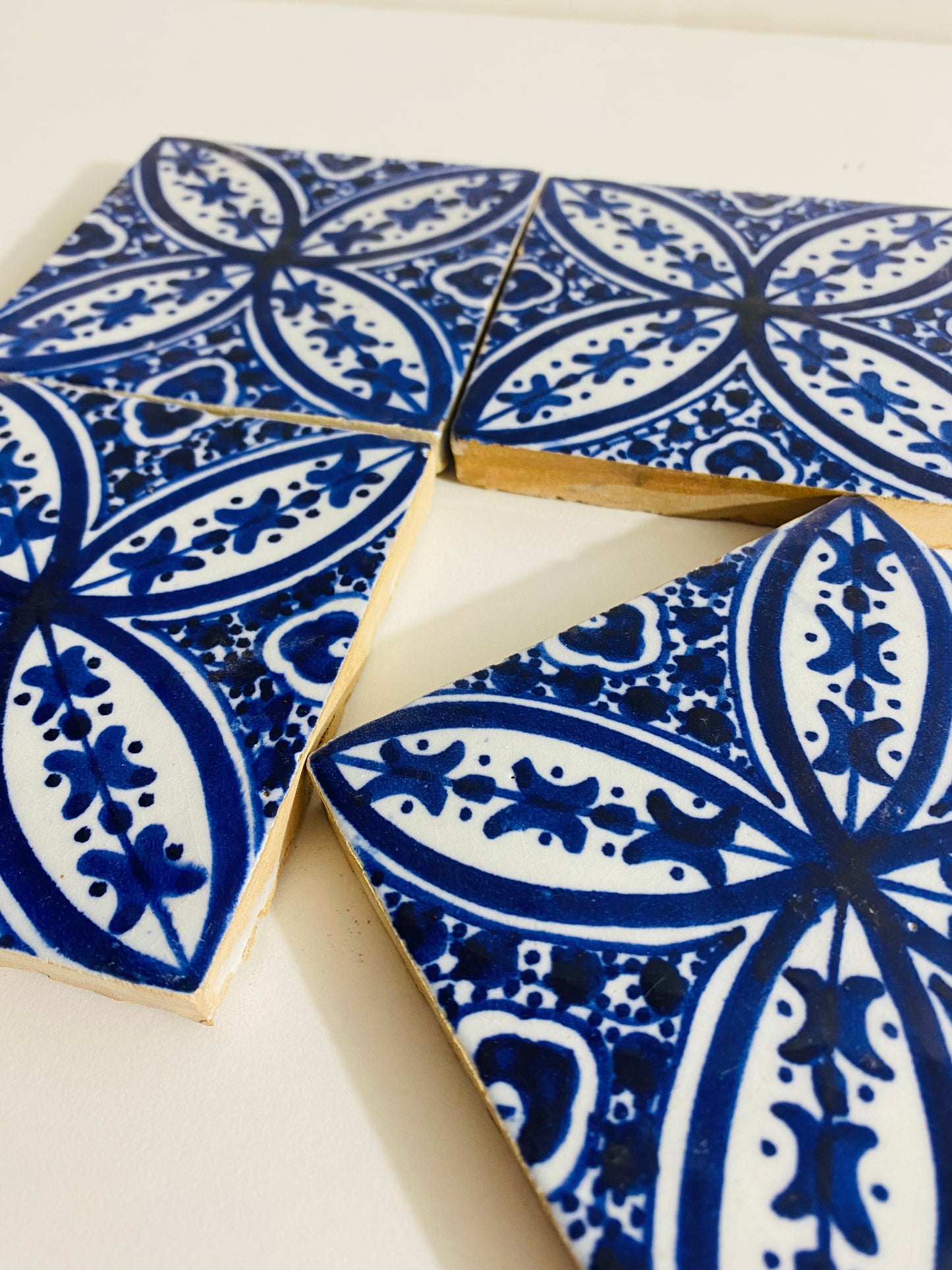 Hand-Painted Moroccan Blue Floral Cross Tile Set
