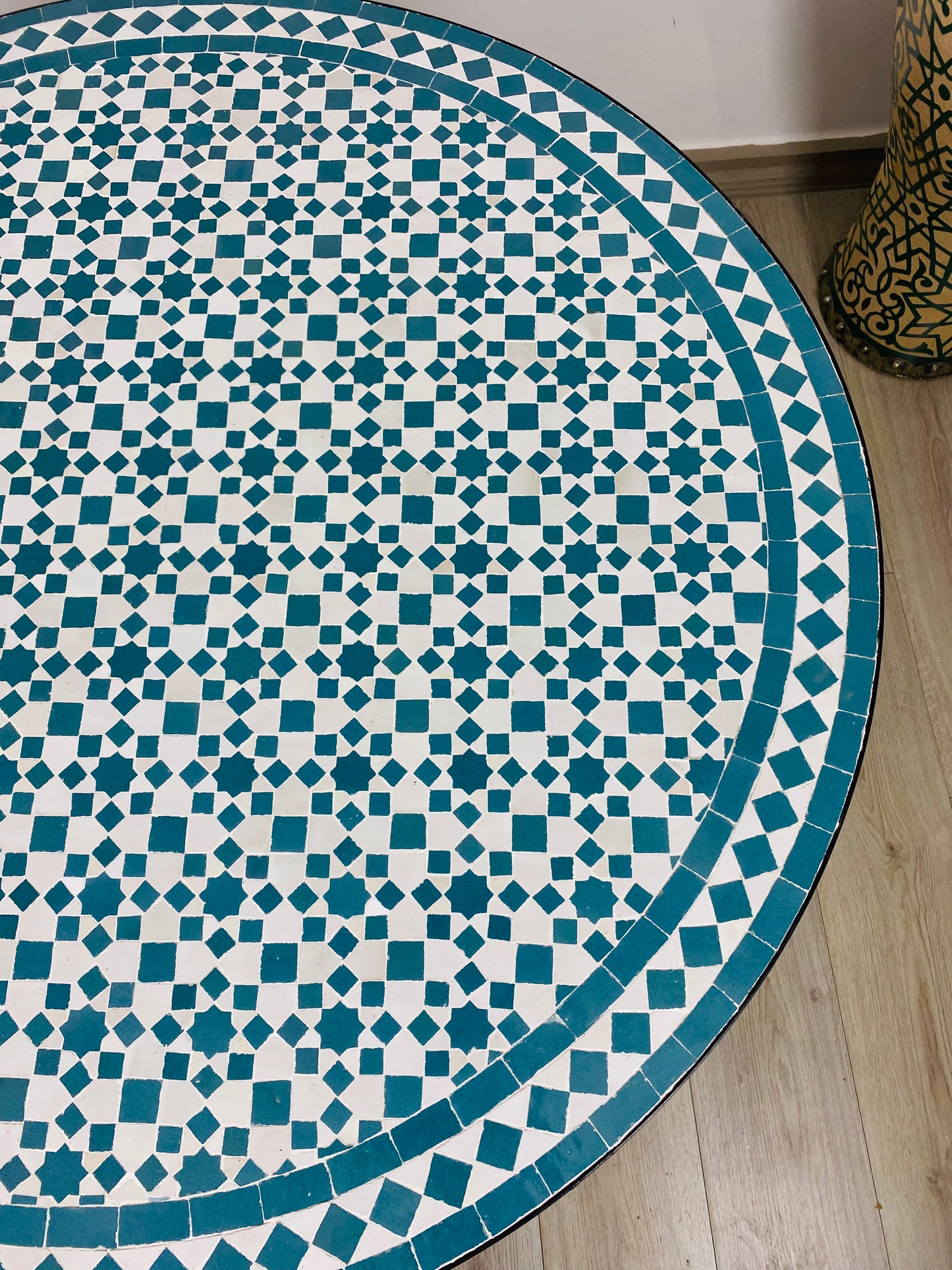 Handmade Moroccan Zellige Mosaic Table – Classic Turquoise Elegance