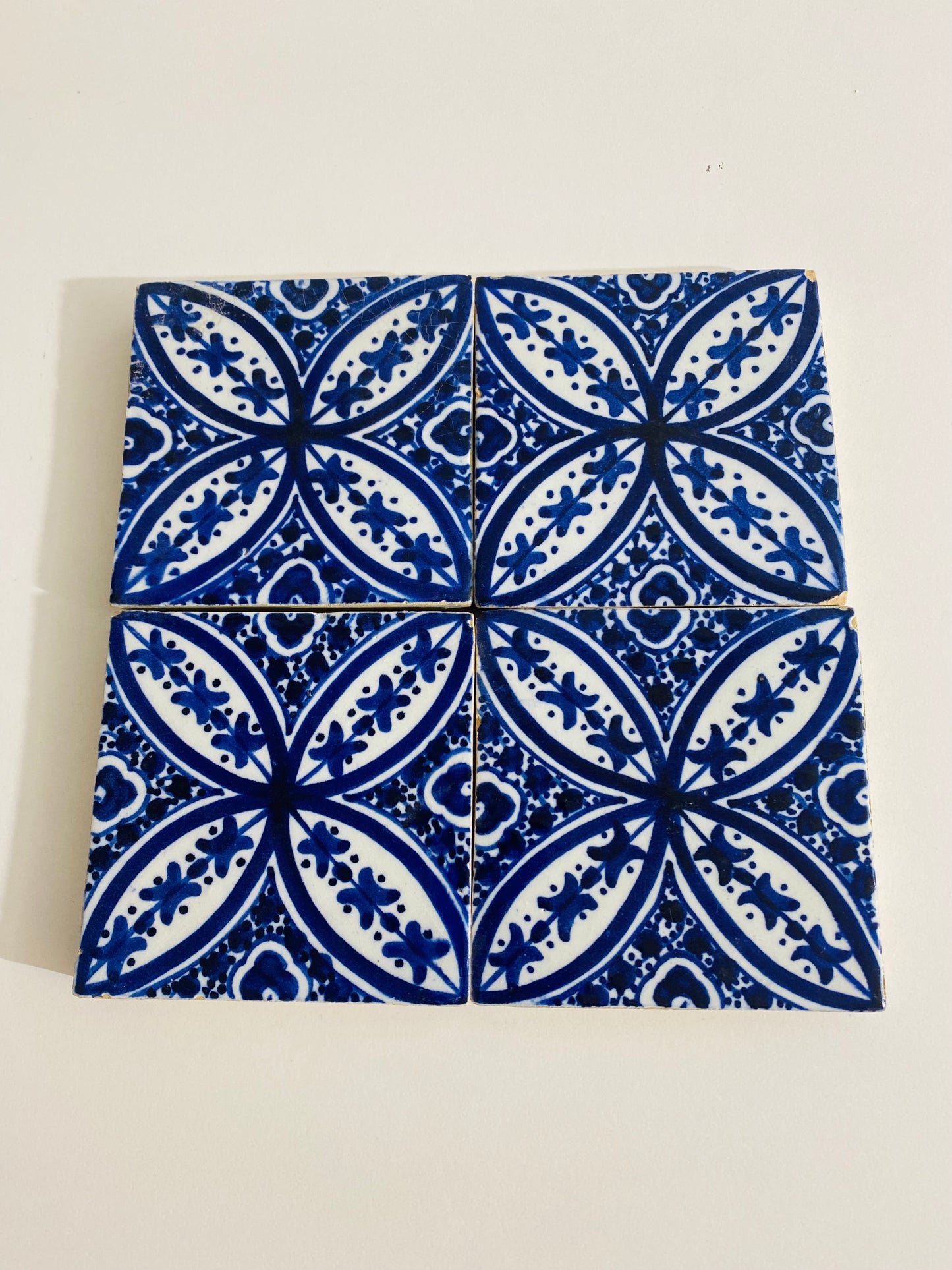Hand-Painted Moroccan Blue Floral Cross Tile Set