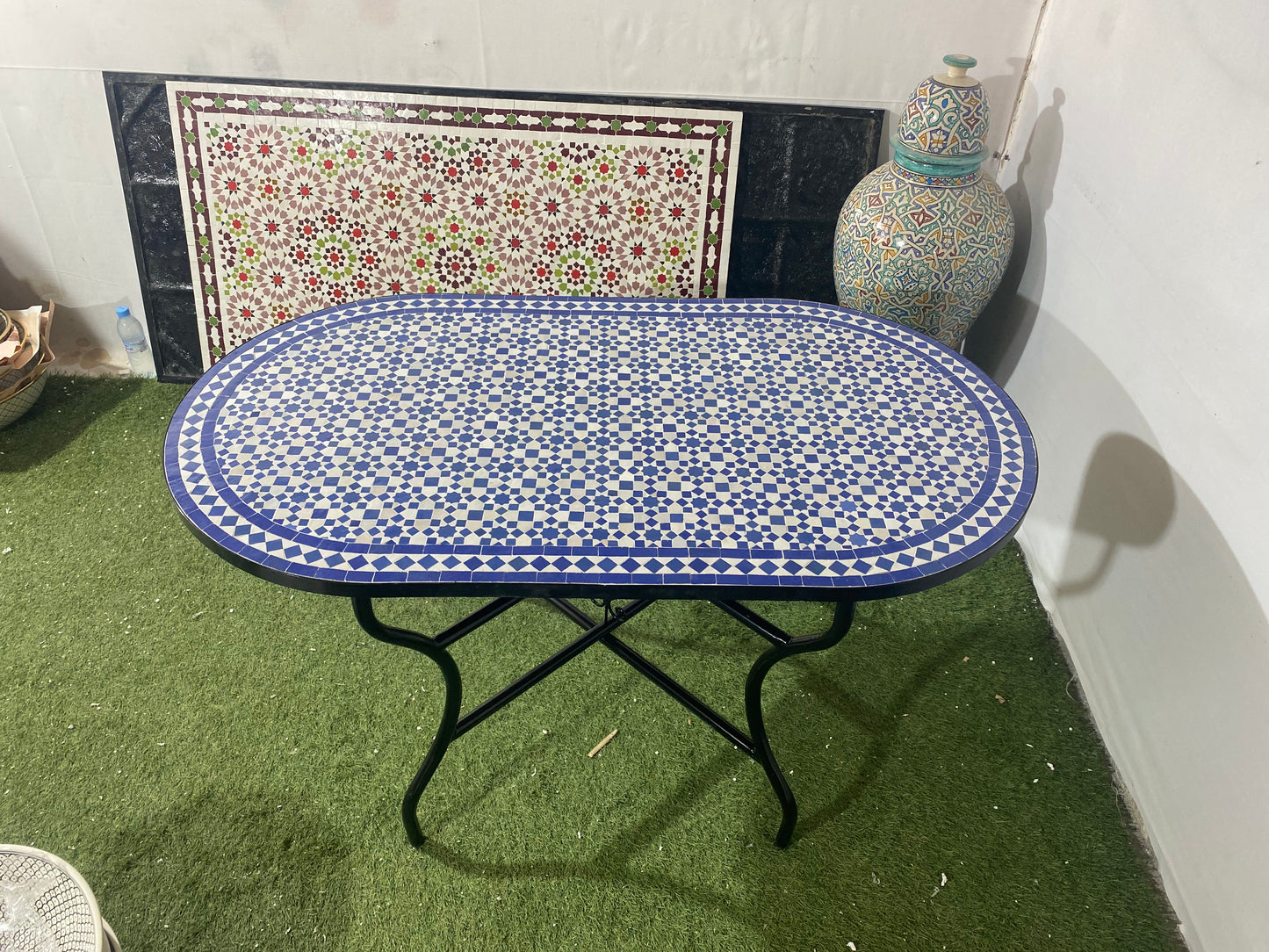 Handmade Moroccan Zellige Mosaic Table – Classic Blue & White Elegance