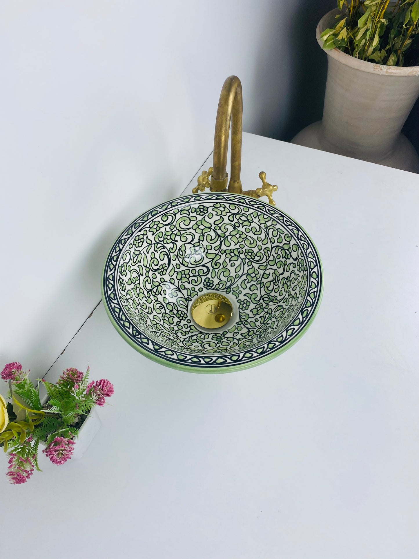 Emerald Vine Artisan Wash Basin