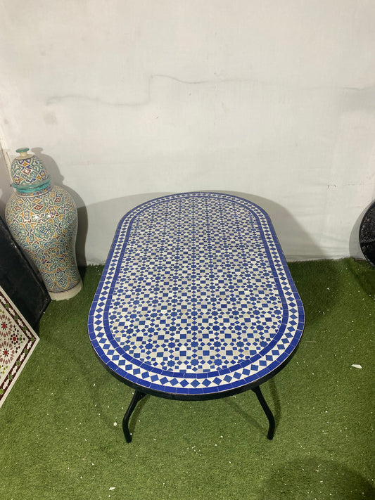 Handmade Moroccan Zellige Mosaic Table – Classic Blue & White Elegance